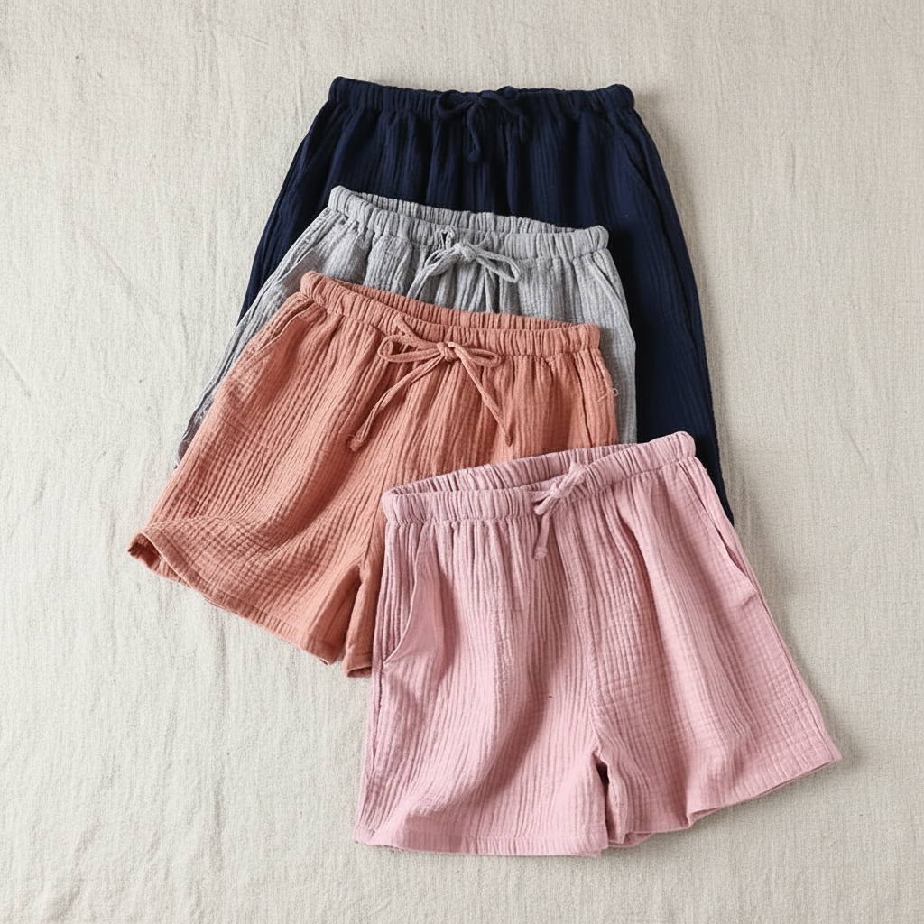 Cotton Shorts on Linen Background