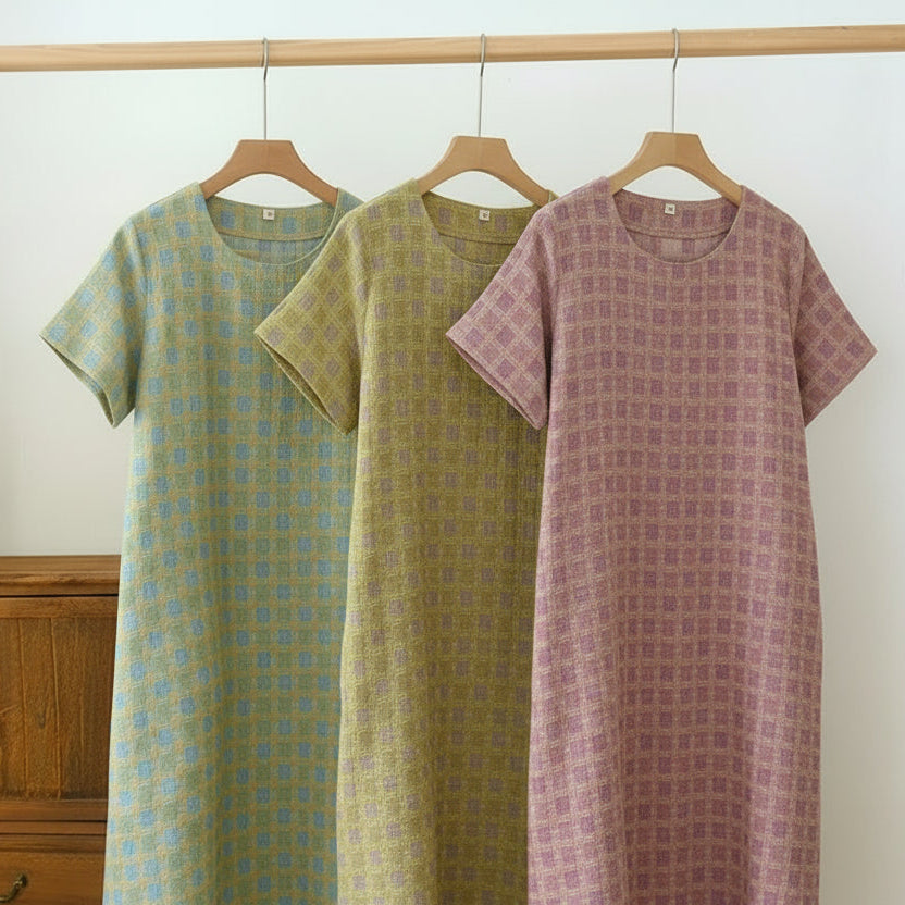 Cotton Checkered Tee Dress