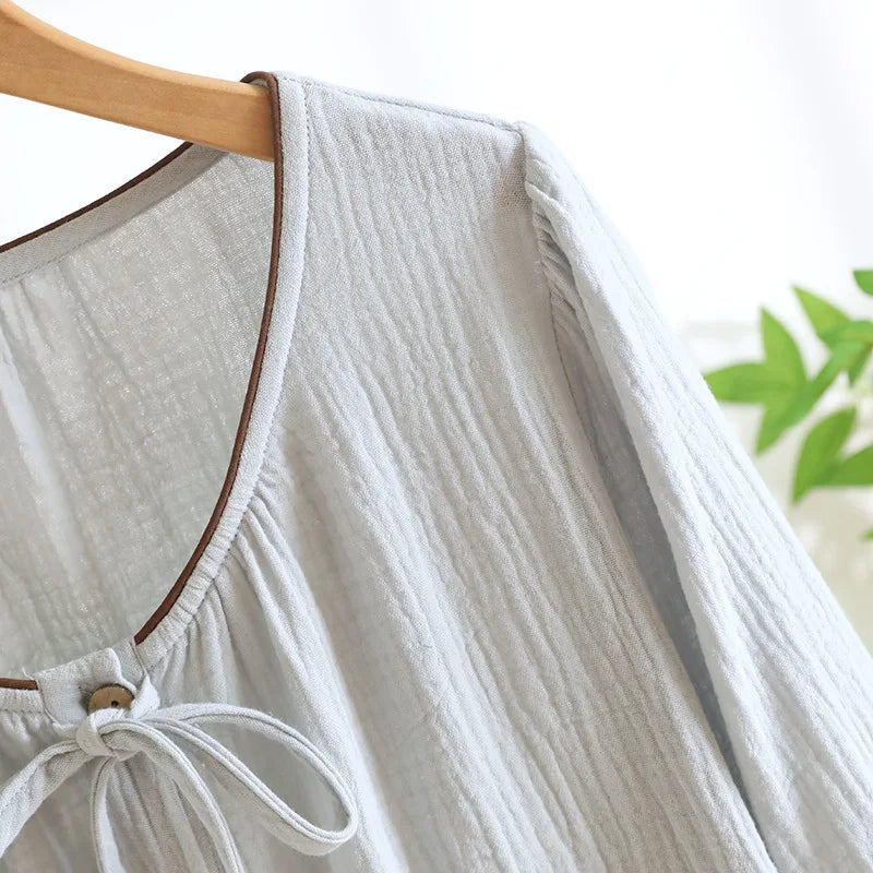 Cotton Button Down Bow Long Sleeve