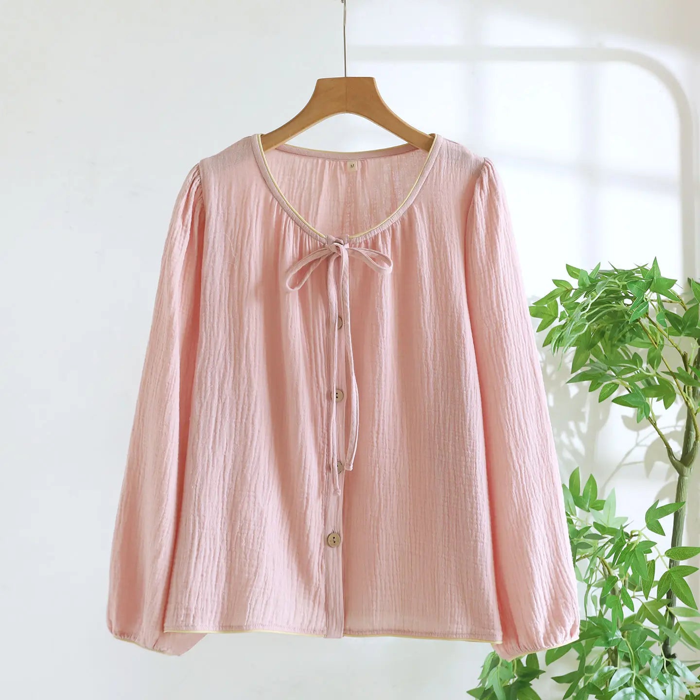 Cotton Button Down Bow Long Sleeve