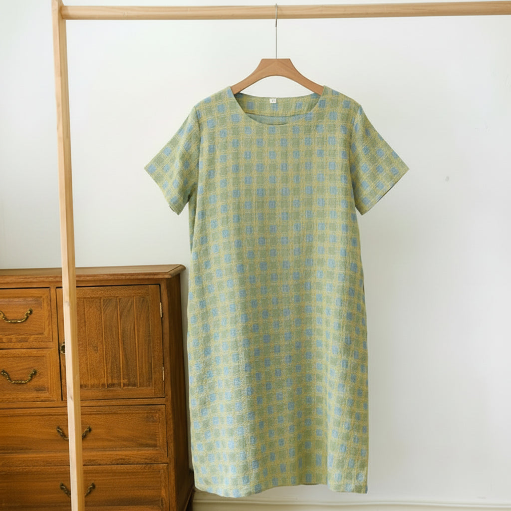 Cotton Checkered Tee Dress