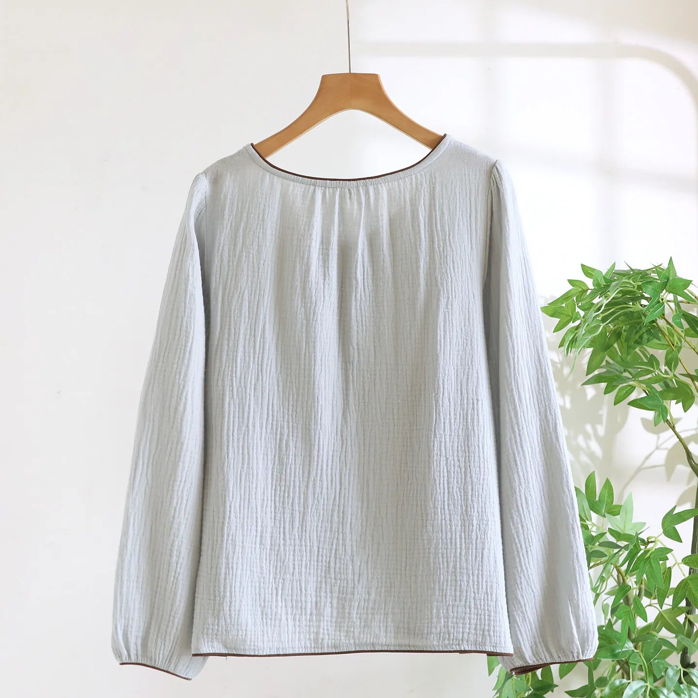 Cotton Button Down Bow Long Sleeve