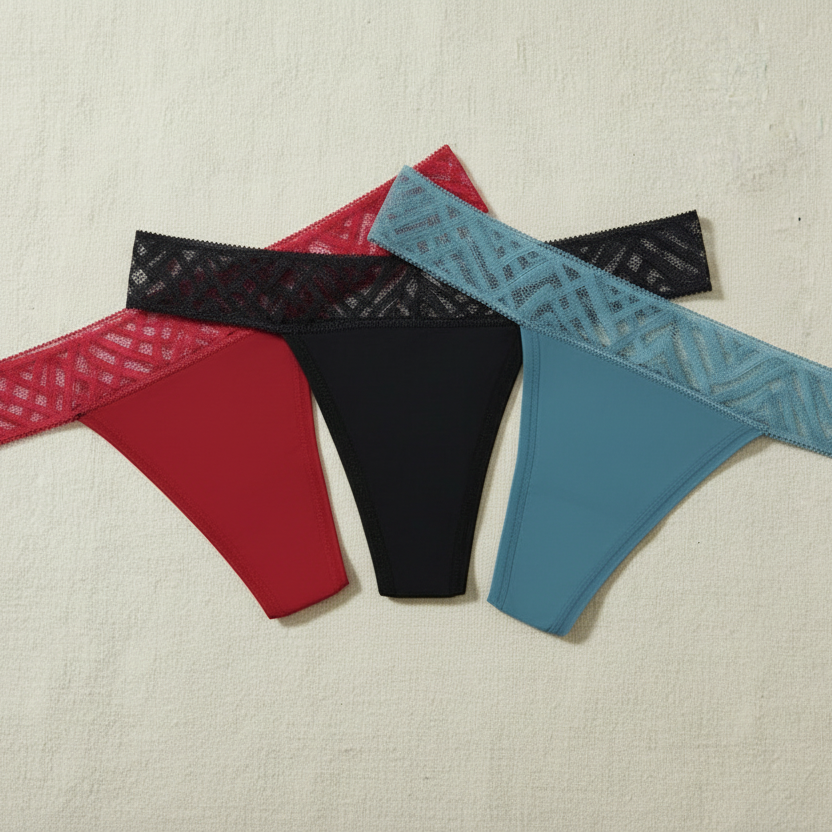 All Three Thongs - Red, Black, Teal Flat Lay