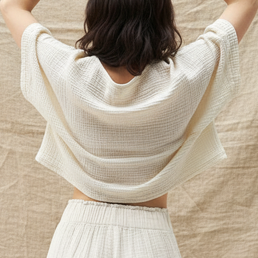 Back view cream set - linen background