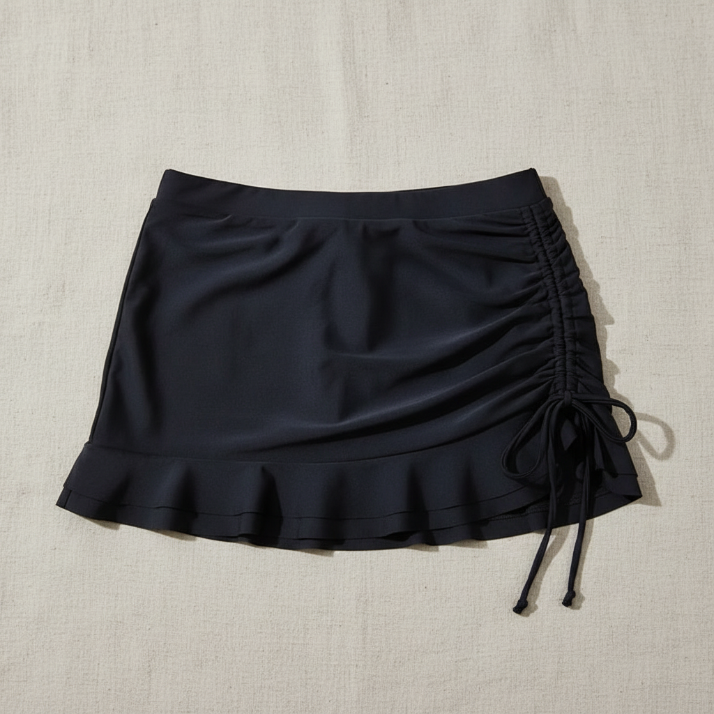 Black Ruched Skirt Flat Lay