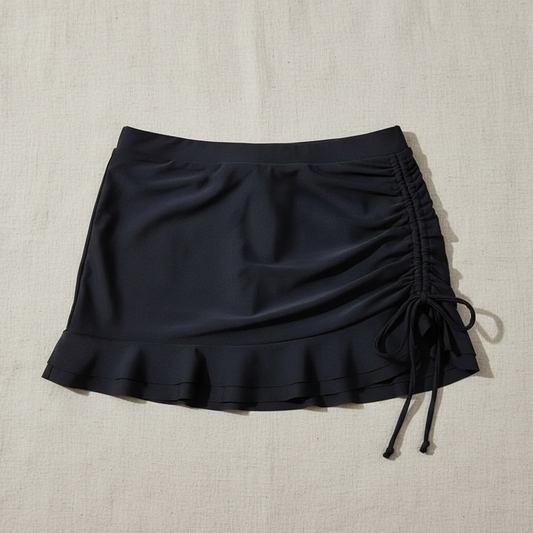 Black Ruched Skirt Flat Lay