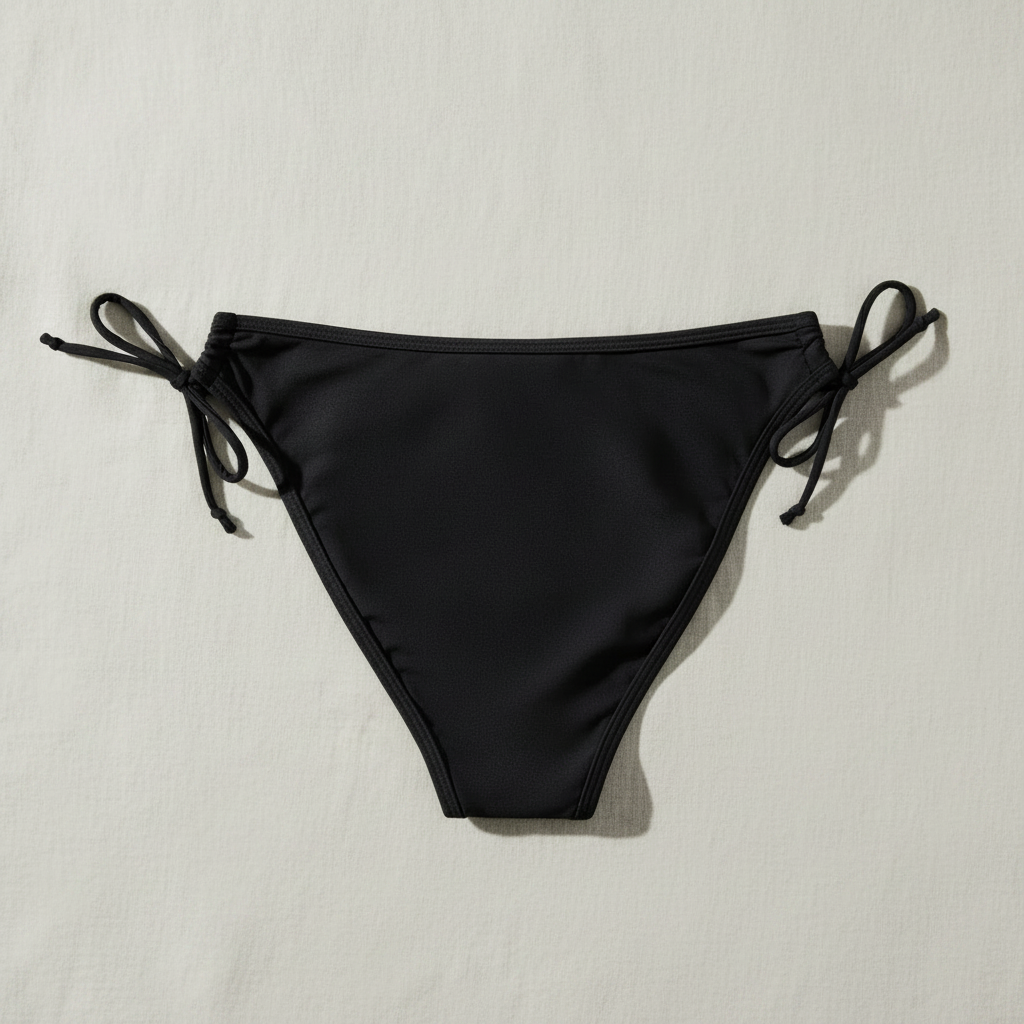 Black Side Tie Bikini Bottom - Flat Lay Linen