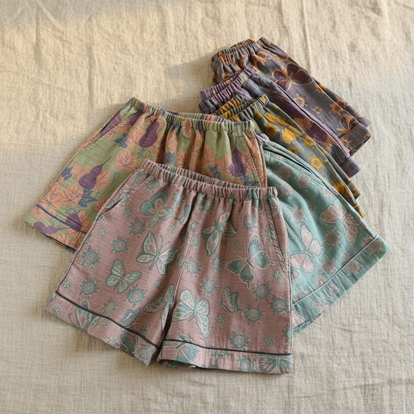 Botanical Shorts Linen Flat Lay