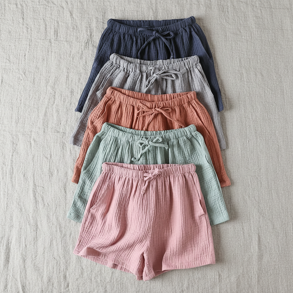 Crinkle Cotton Shorts Linen Flat Lay