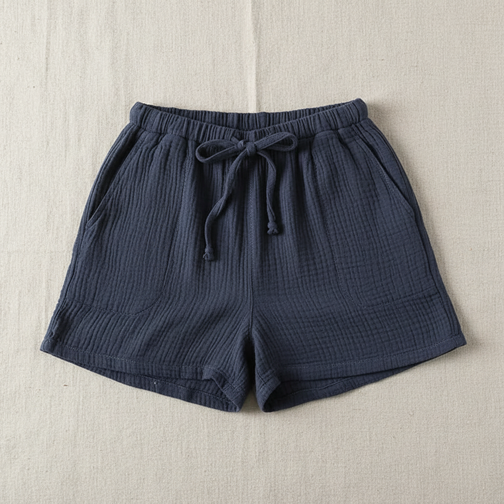 Dark Navy Cotton Gauze Shorts Flat Lay