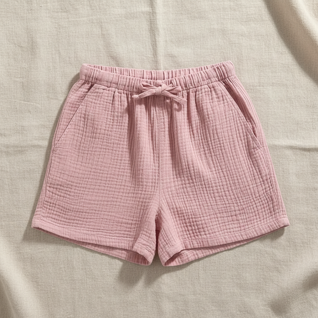 Pink Crinkle Cotton Shorts Flat Lay