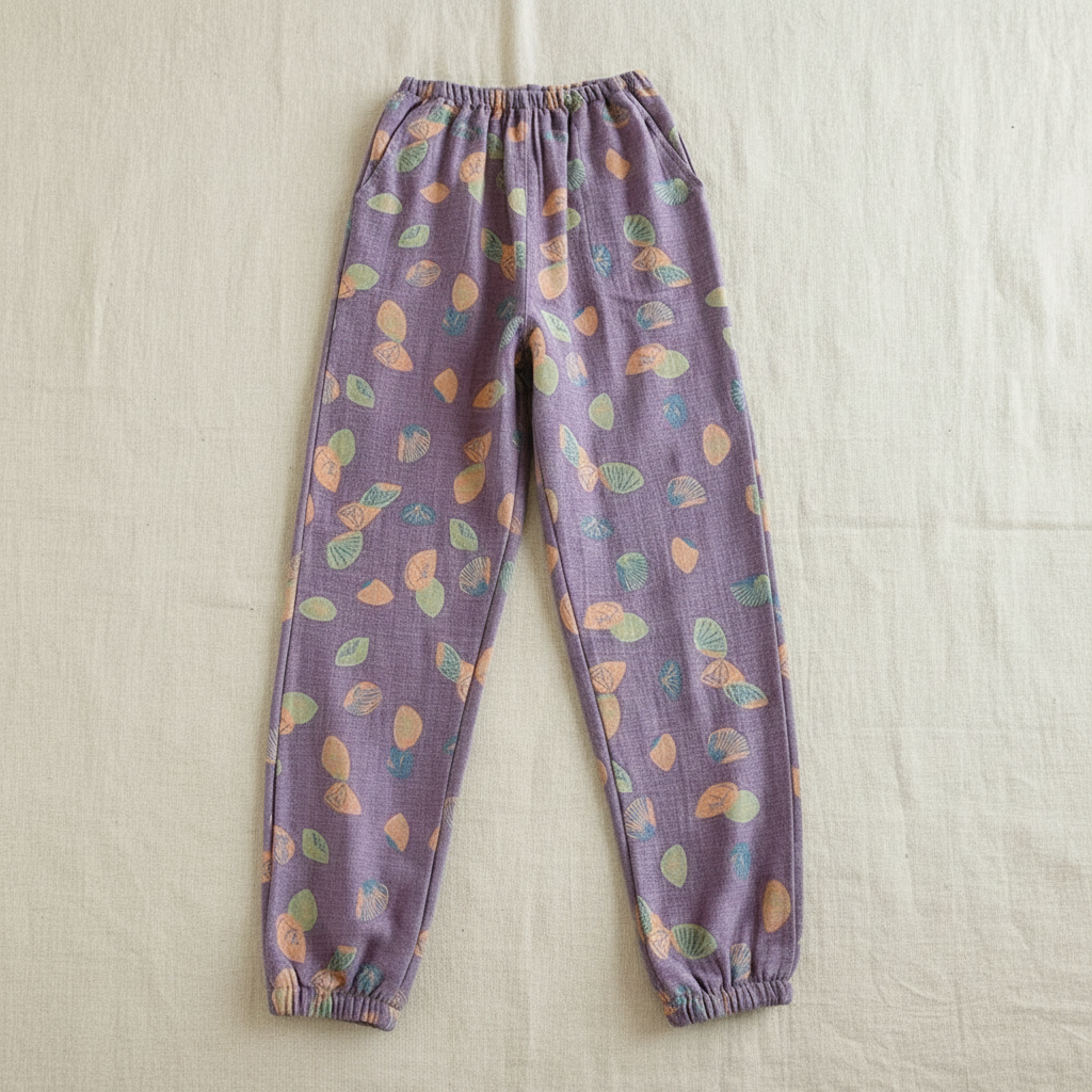 Purple Shell Print Pants – Off-White Background