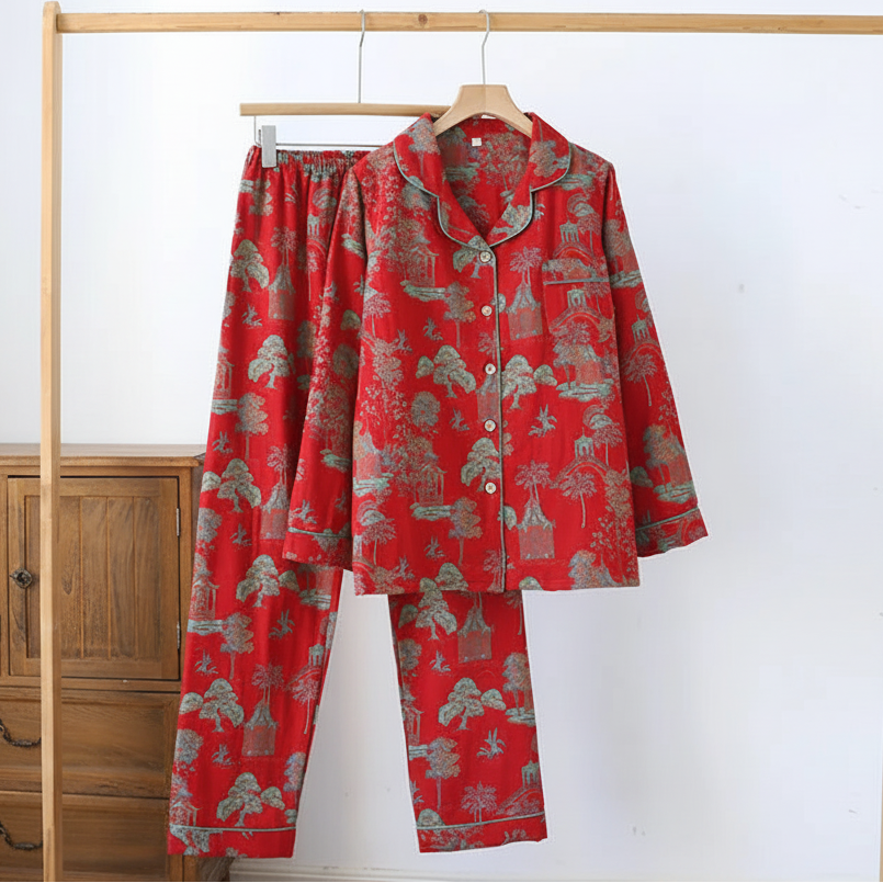 Red Toile Pajama Set – Clean Background