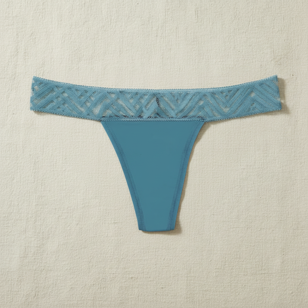 Teal Cotton Thong with Mesh Lace Waistband