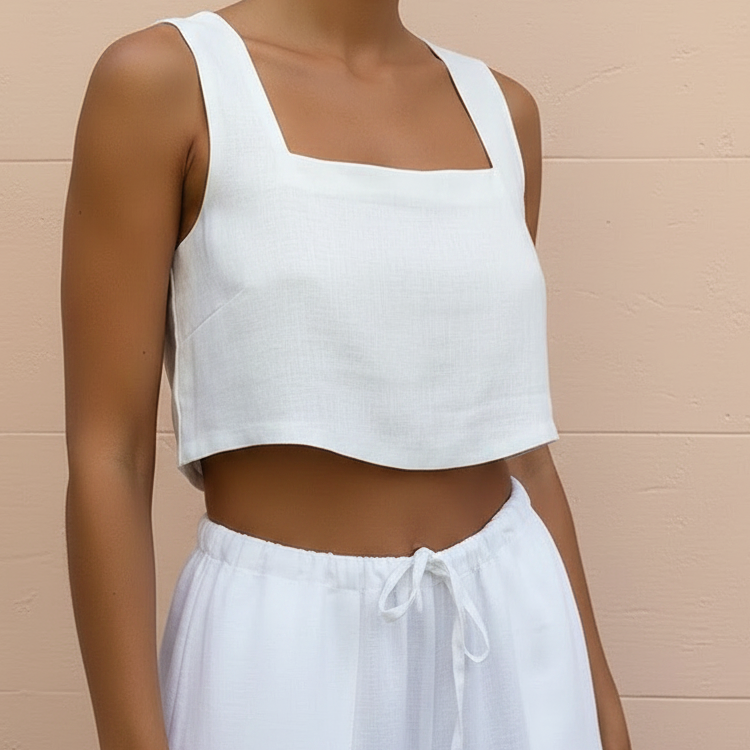 White Square Neck Cotton Crop Top – New Pose